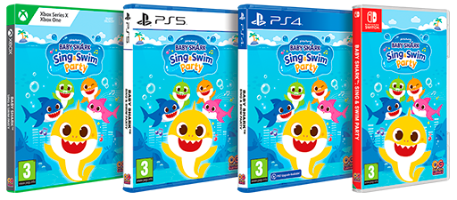 Baby Shark: Sing & Swim videogame with Nintendo, Xbox and PlayStation packshots for the United Kingdom